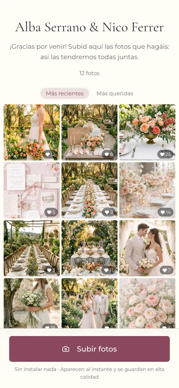 Álbum de la boda visto por un invitado, con la rejilla de fotos