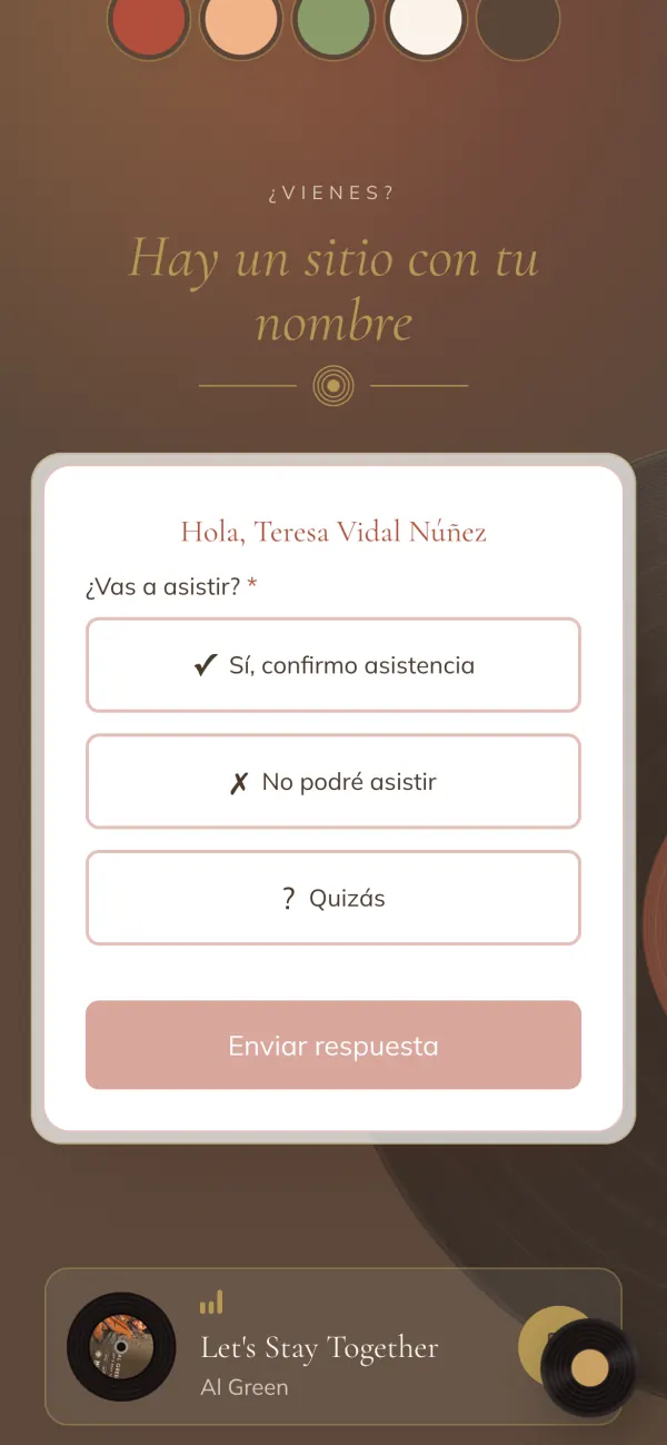 Formulario de confirmación «¿Vienes? Hay un sitio con tu nombre»
