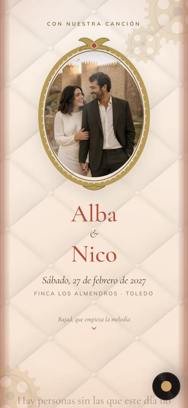 Invitación «La cajita de música»: retrato en un espejo ovalado