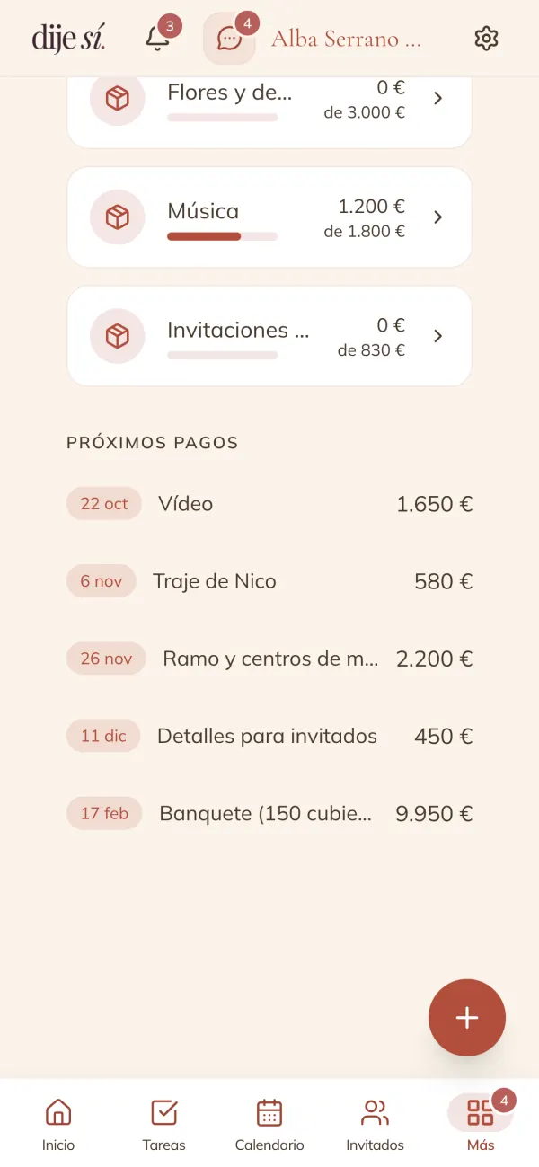 Próximos pagos con su fecha e importe