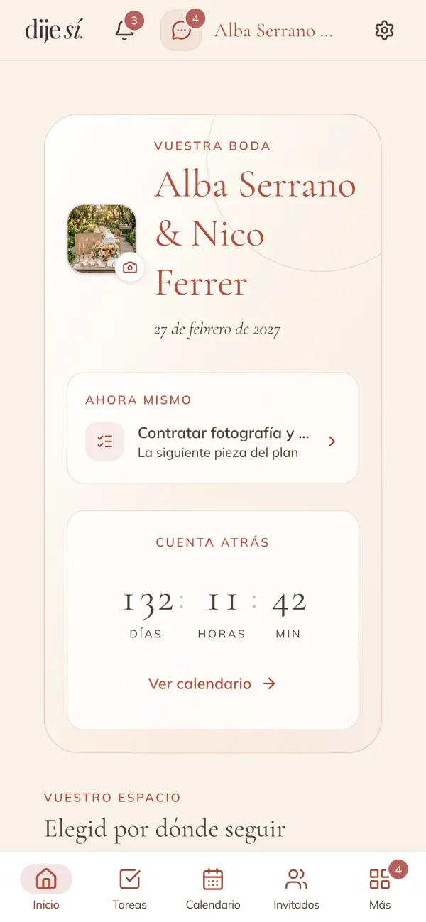 Inicio de Dije Sí con la boda de Alba y Nico: cuenta atrás y siguiente paso